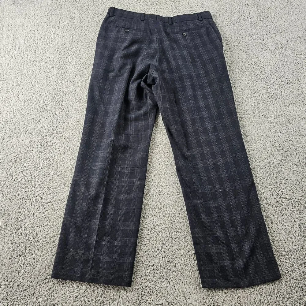 Banana Republic Dress Pants Mens 34x29 Blue Plaid Wool Blend Dark Academia